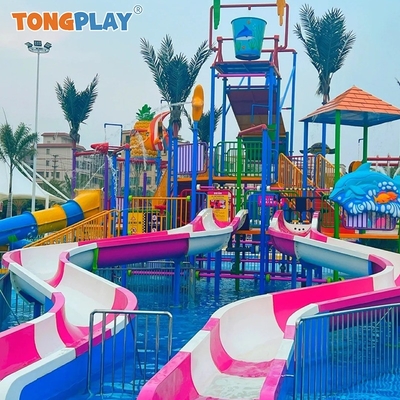 Children Funny Playground With Splash Pad Fiberglass Waterslides