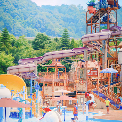 Kombinasi Slide Desain taman air Peralatan bermain air Dewasa kolam renang besar Fiberglass Water House Kombinasi
