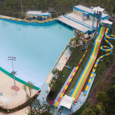 Outdoor Kids Play Slide Water Play Equipment Fiberglass Splash Mat Long Rainbow Slide Water Park