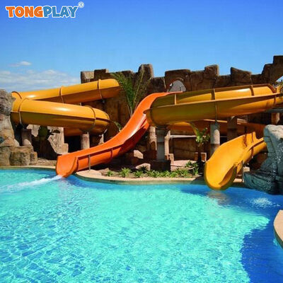 Outdoor Steel Water Slide for Resort Swimming Pool Tube Fiberglass and Open Curve Slide